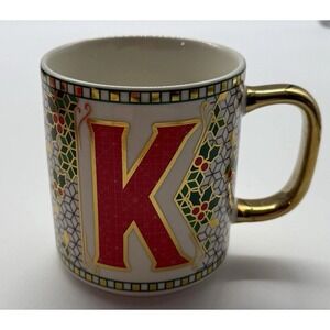 Anthropologie Mug Festive Bistro‎ Tile Letter "K" Monogram Initial